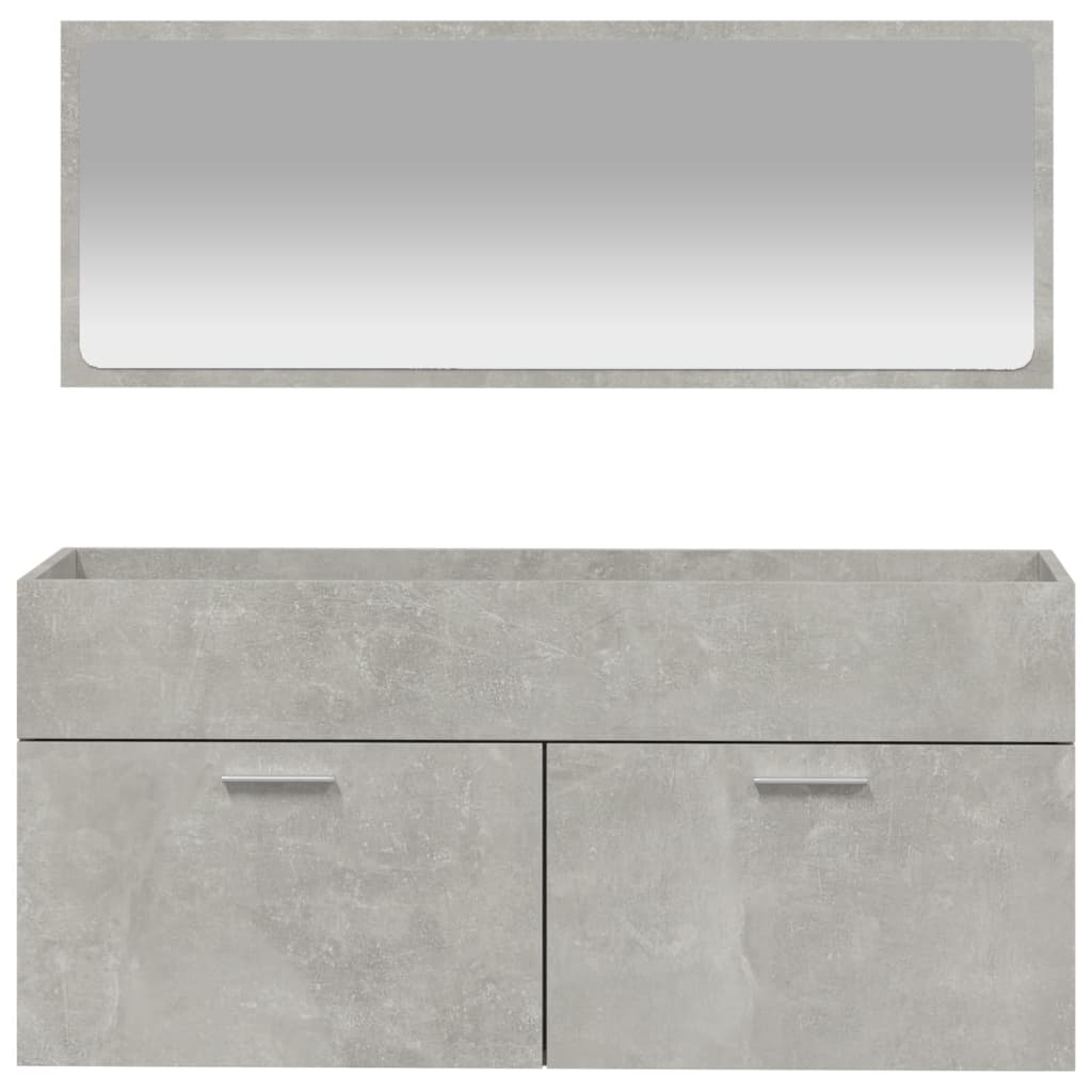 vidaXL betonszürke szerelt fa fürdőszobaszekrény tükörrel