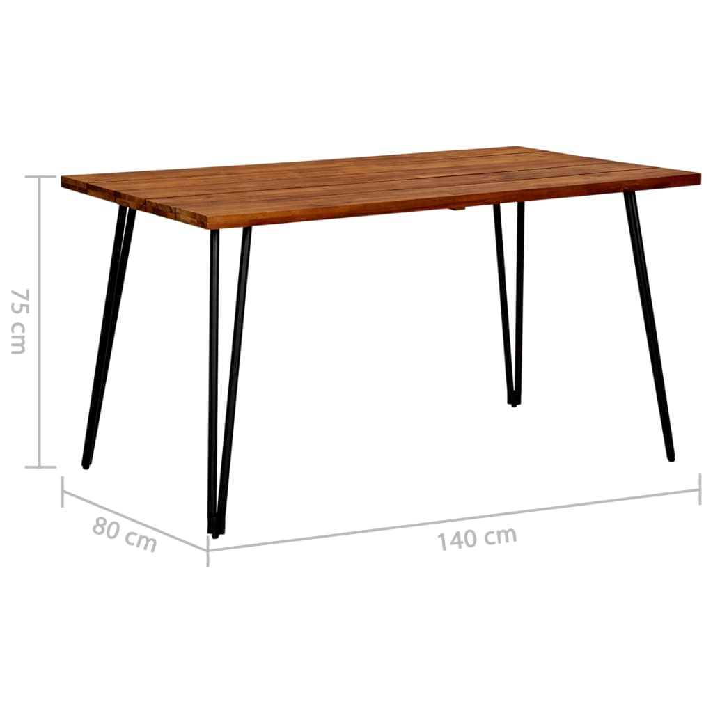 vidaXL tömör akácfa kerti asztal hajtű lábakkal 140 x 80 x 75 cm