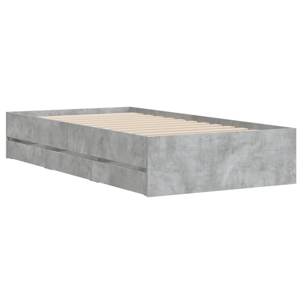 vidaXL betonszürke szerelt fa ágykeret fiókokkal 75 x 190 cm