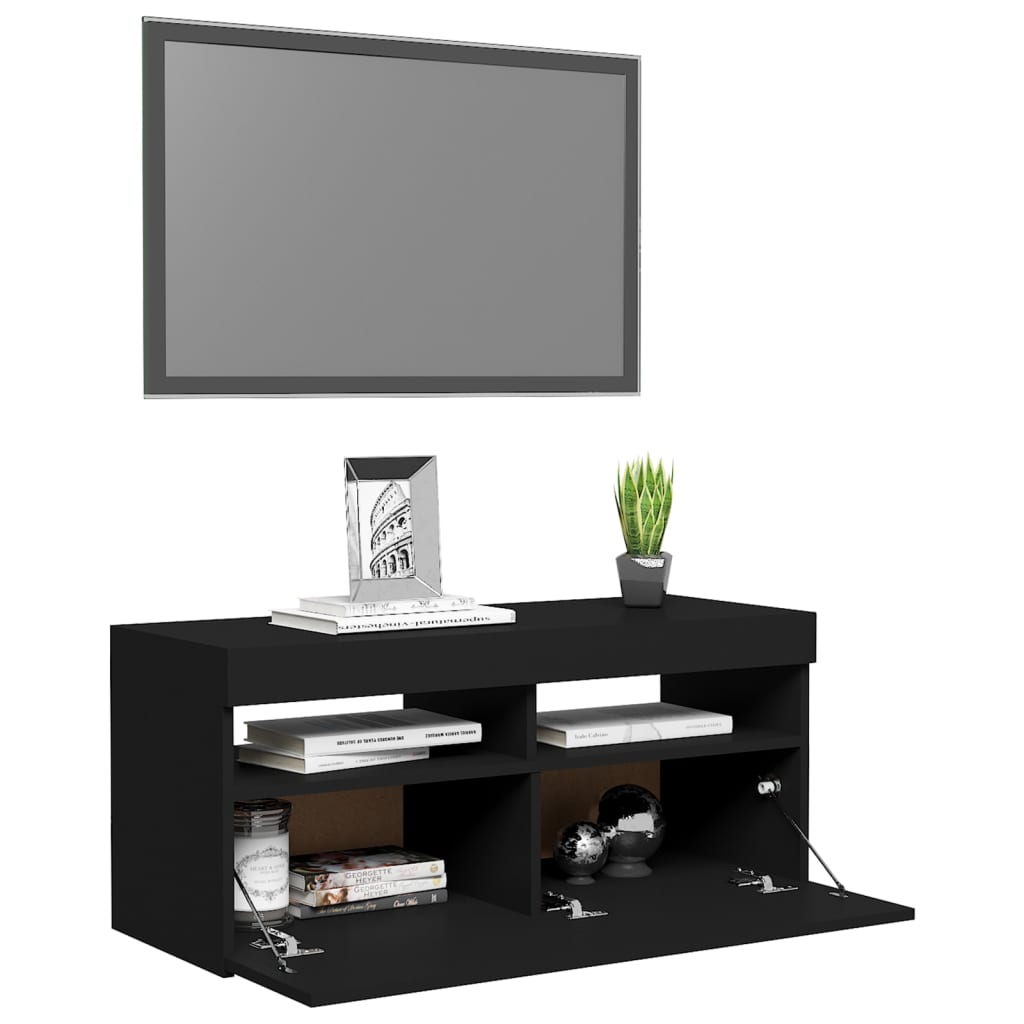vidaXL fekete TV-szekrény LED-világítással 90x35x40 cm