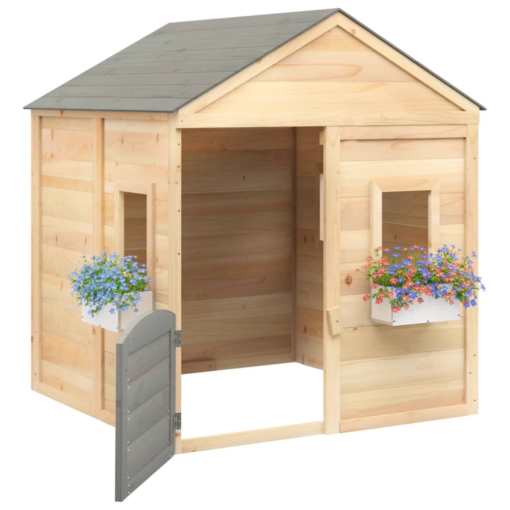 vidaXL tömör fenyőfa játszóház zárható ajtóval és virágcserepekkel