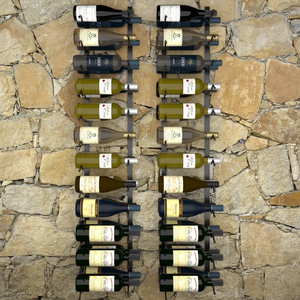 vidaXL 2 db fekete vas falra szerelhető bortartó állvány 48 palacknak