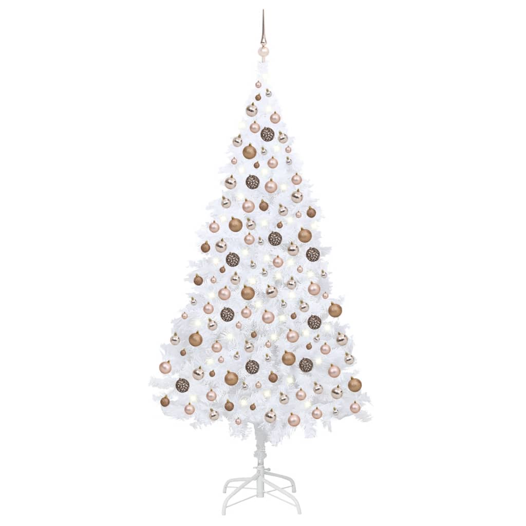 vidaXL fehér PVC megvilágított műkarácsonyfa gömb szettel 210 cm