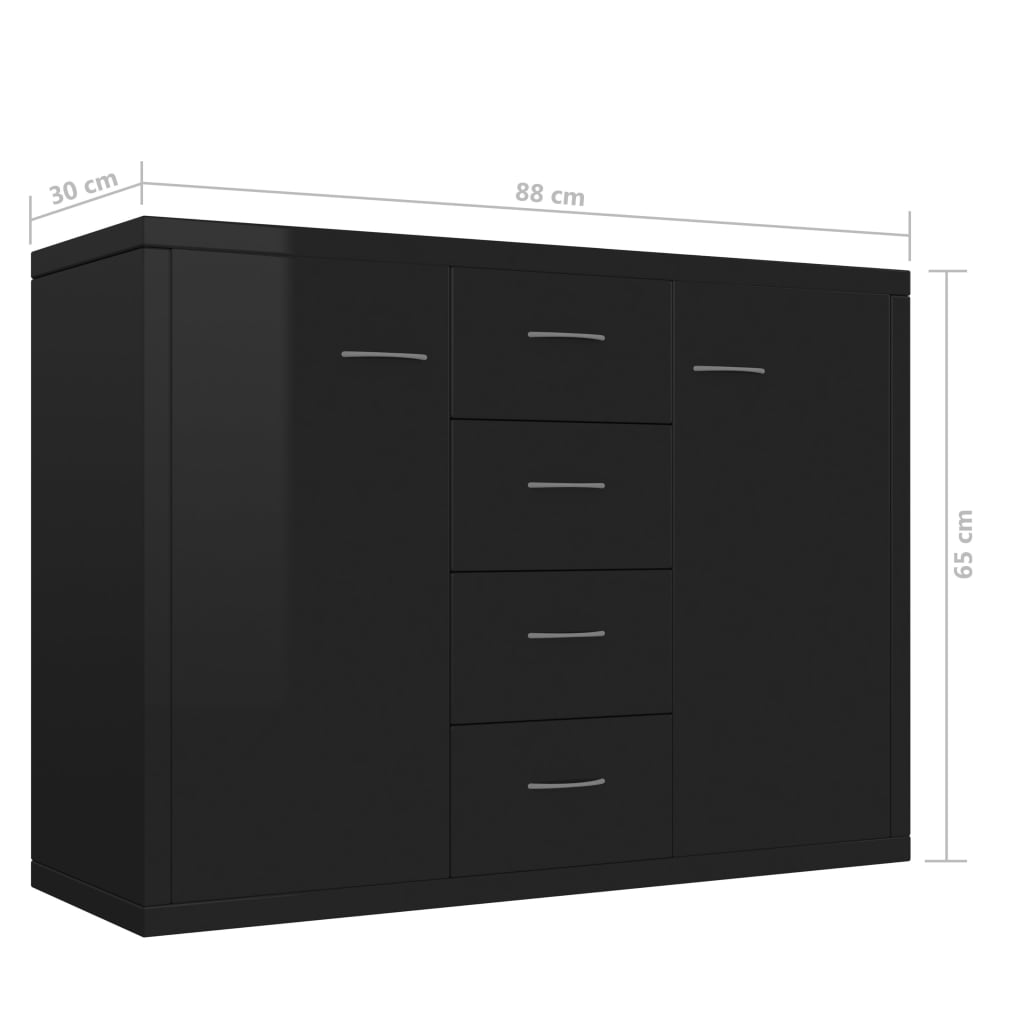 vidaXL magasfényű fekete forgácslap tálalószekrény 88 x 30 x 65 cm
