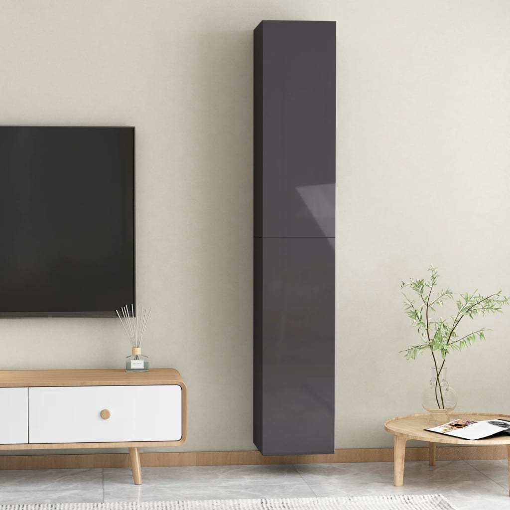 vidaXL 2 db magasfényű szürke forgácslap TV-szekrény 30,5 x 30 x 90 cm