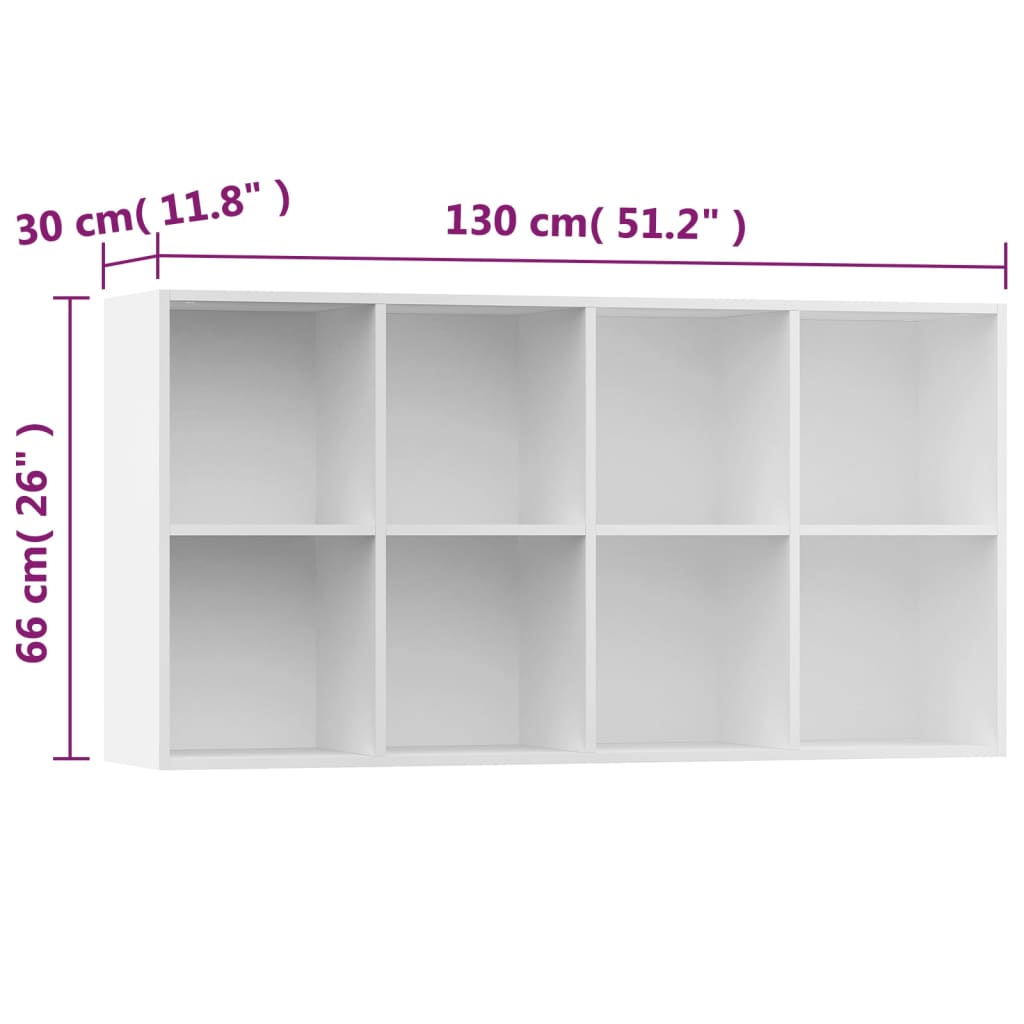 vidaXL fehér forgácslap könyv-/tálalószekrény 66 x 30 x 130 cm