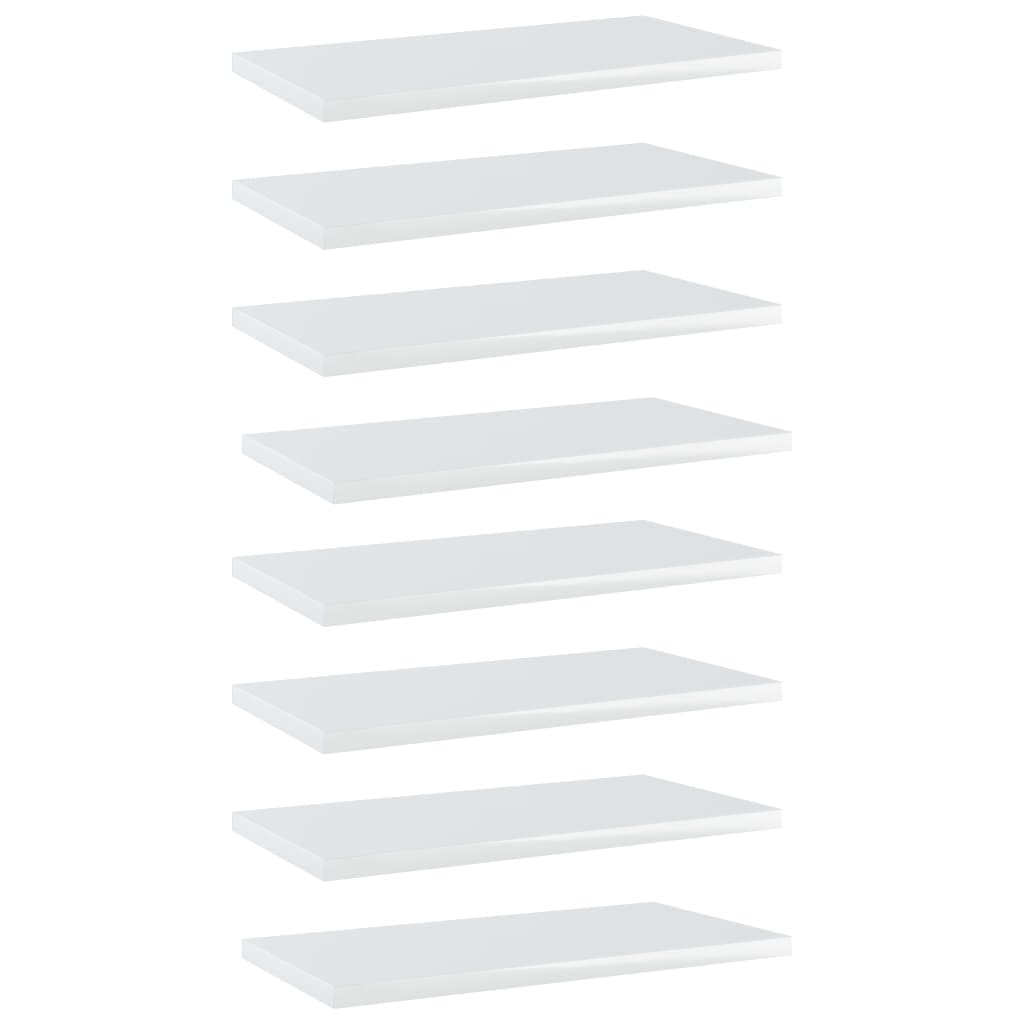 vidaXL 8 db magasfényű fehér forgácslap könyvespolc 40 x 20 x 1,5 cm