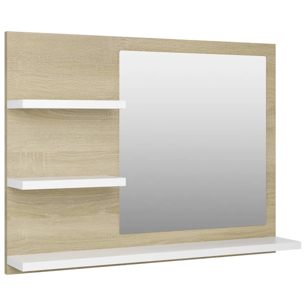 vidaXL fehér és sonoma színű forgácslap fürdőszobai tükör 60x10,5x45cm