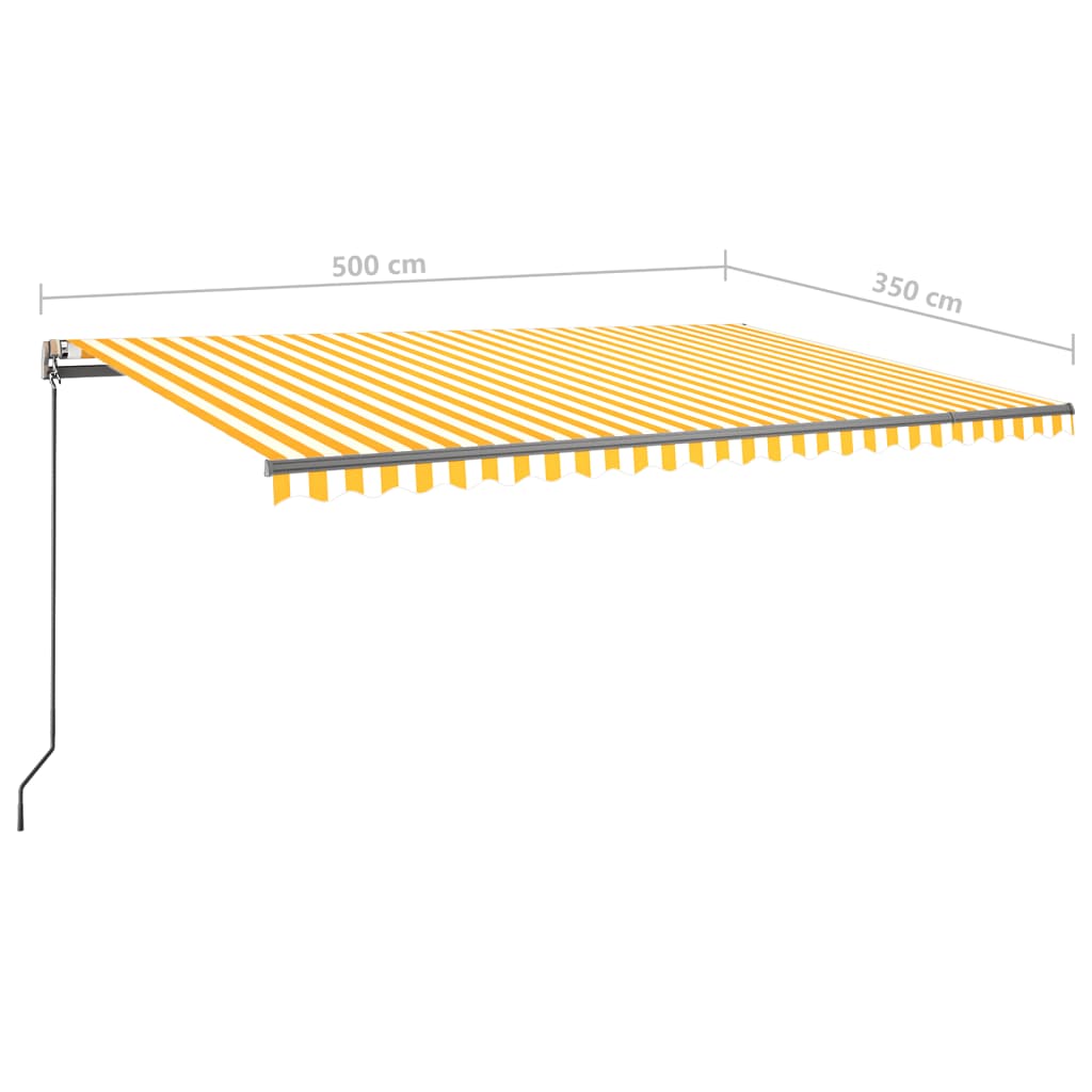 vidaXL sárga és fehér kézzel kihúzható LED-es napellenző 500x350 cm