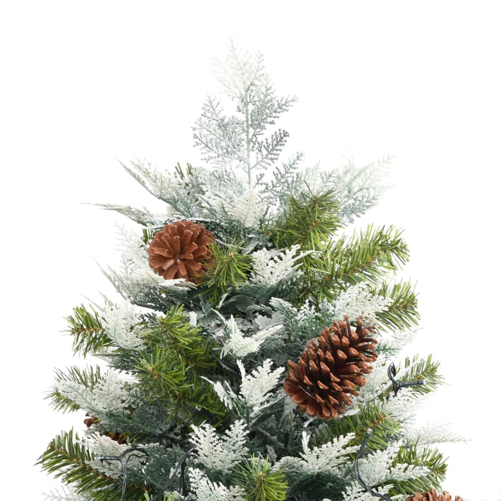 vidaXL zöld PVC és PE megvilágított karácsonyfa fenyőtobozzal 225 cm