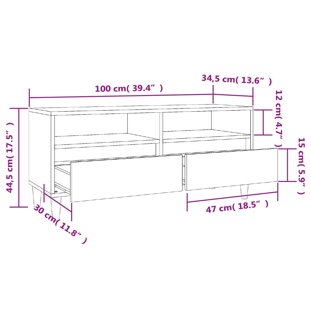 vidaXL magasfényű fehér szerelt fa TV-szekrény 100 x 34,5 x 44,5 cm