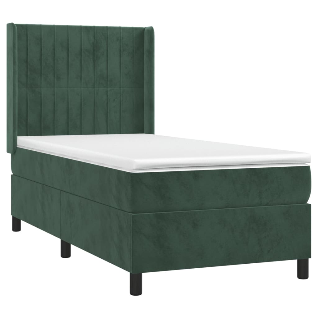 vidaXL sötétzöld bársony rugós ágy matraccal 90x190 cm