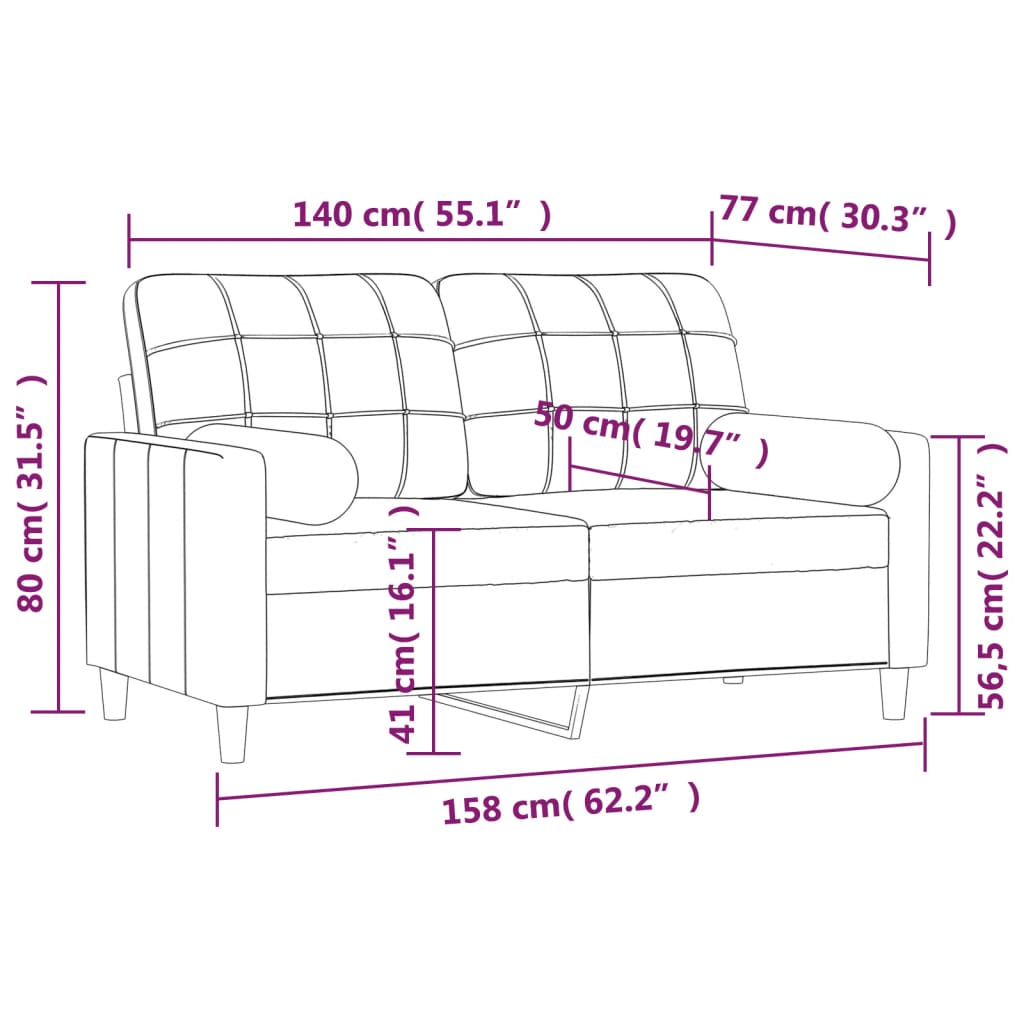 vidaXL 2 személyes sötétszürke szövet kanapé párnákkal 140 cm