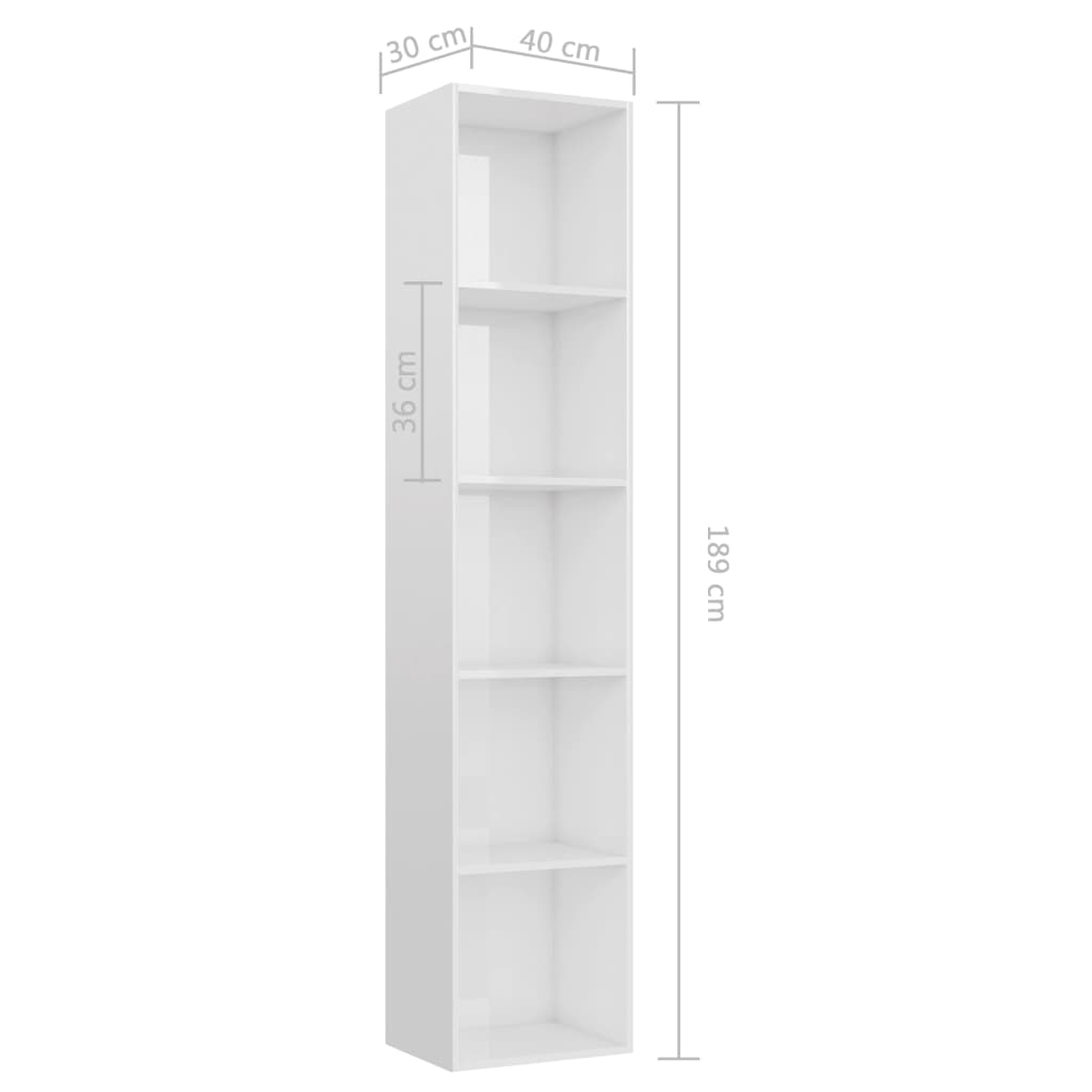 vidaXL magasfényű fehér forgácslap könyvszekrény 40 x 30 x 189 cm