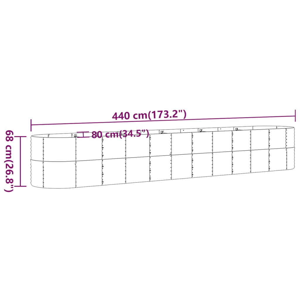 vidaXL szürke porszórt acél kerti magaságyás 440x80x68 cm