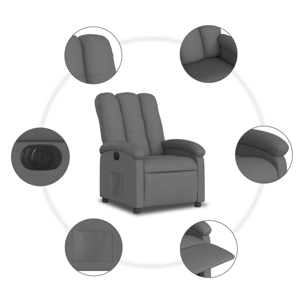 vidaXL sötétszürke szövet elektromos dönthető fotel