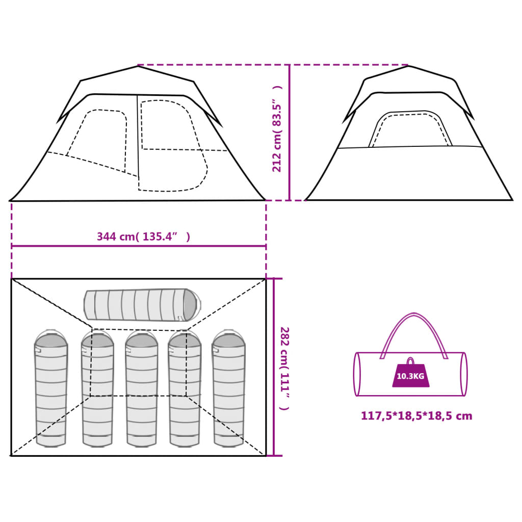 vidaXL 6 személyes szürke-narancs gyorskioldó LED-es családi sátor