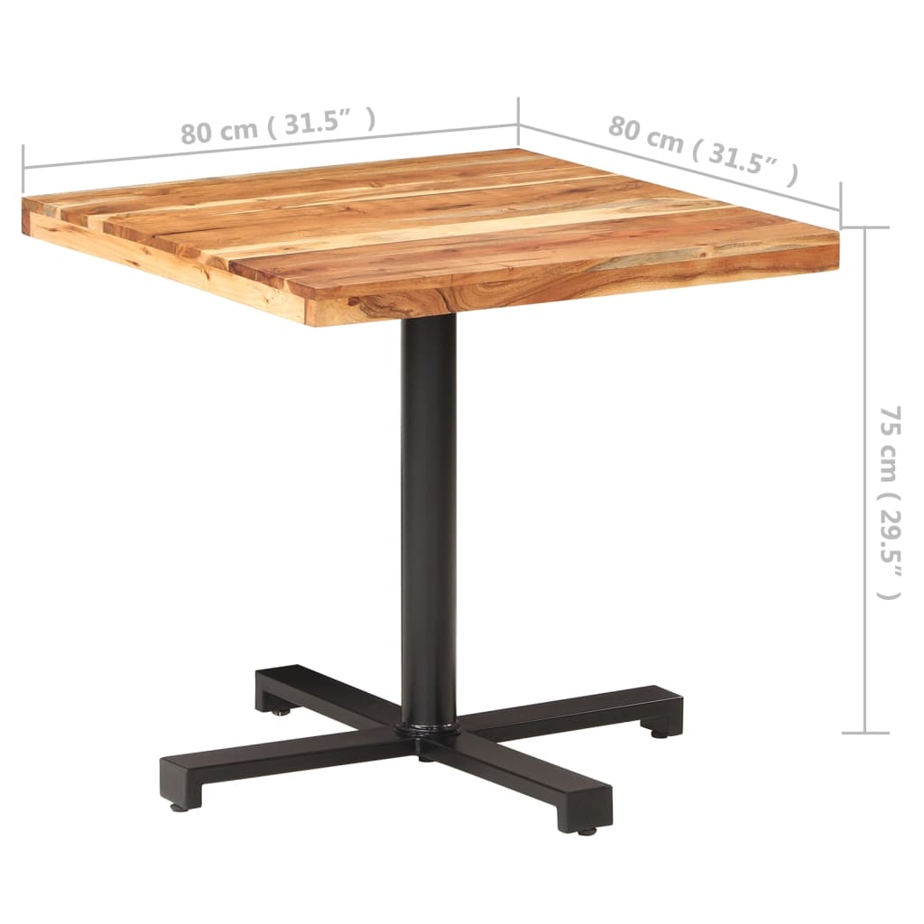 vidaXL négyszögű tömör akácfa bisztróasztal 80 x 80 x 75 cm