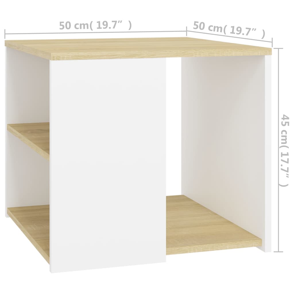 vidaXL fehér és sonoma-tölgy színű forgácslap kisasztal 50x50x45 cm