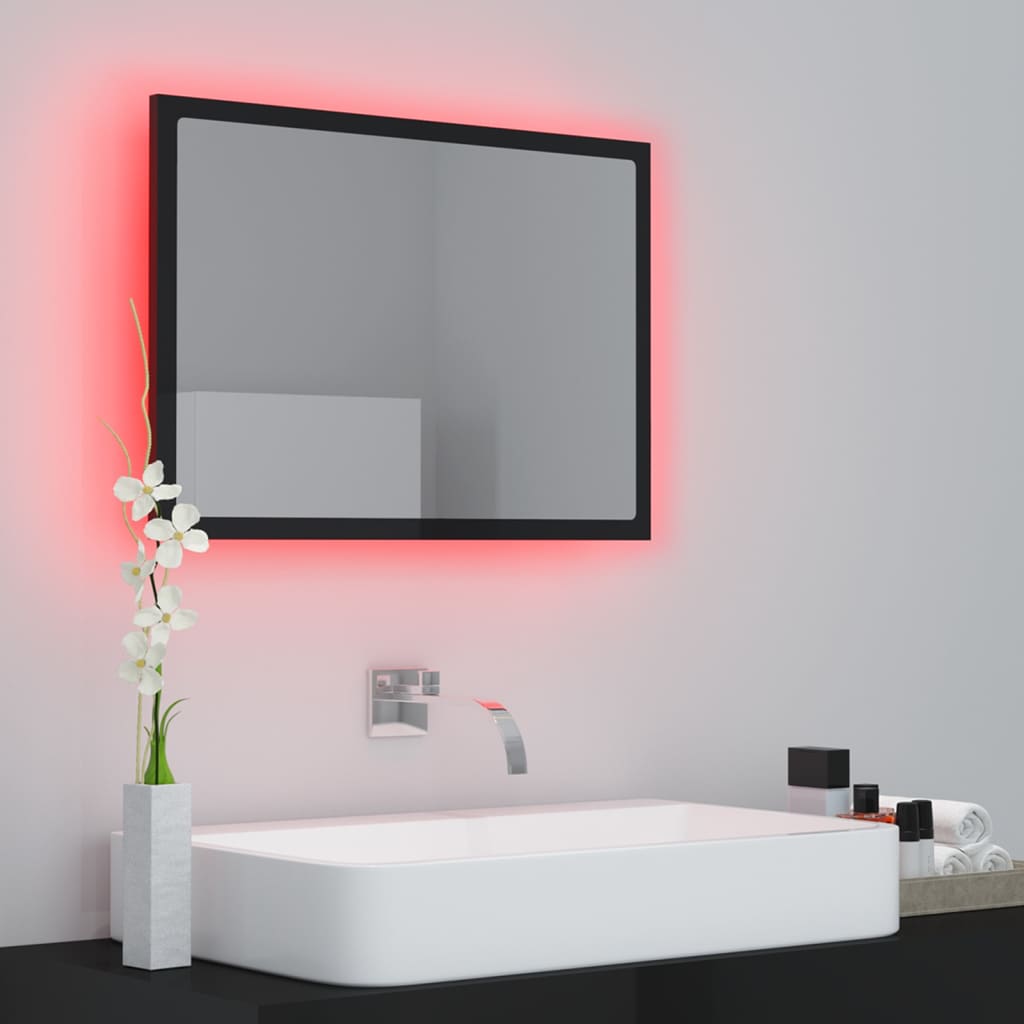 vidaXL magasfényű fekete akril LED-es fürdőszobatükör 60x8,5x37 cm