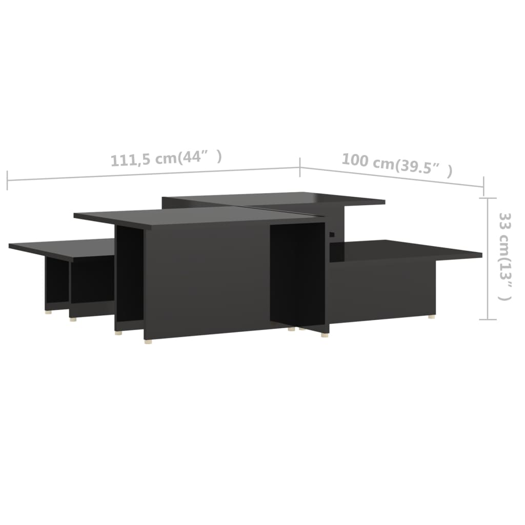 vidaXL 2 db magasfényű fekete szerelt fa dohányzóasztal 111,5x50x33 cm