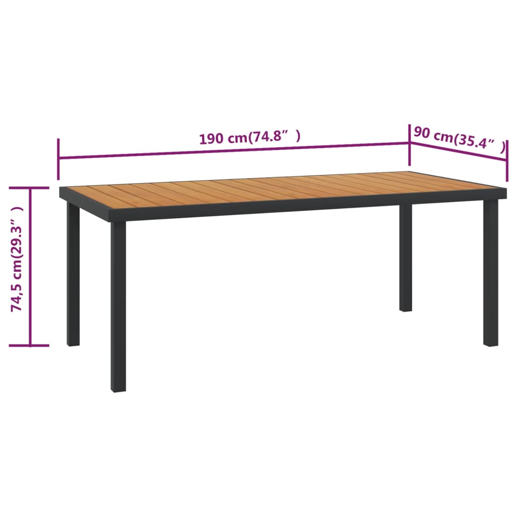 vidaXL barna alumínium és WPC kerti asztal 190 x 90 x 74,5 cm