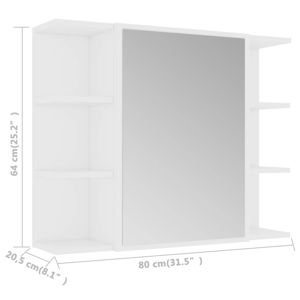 vidaXL fehér forgácslap fürdőszobai tükör 80 x 20,5 x 64 cm