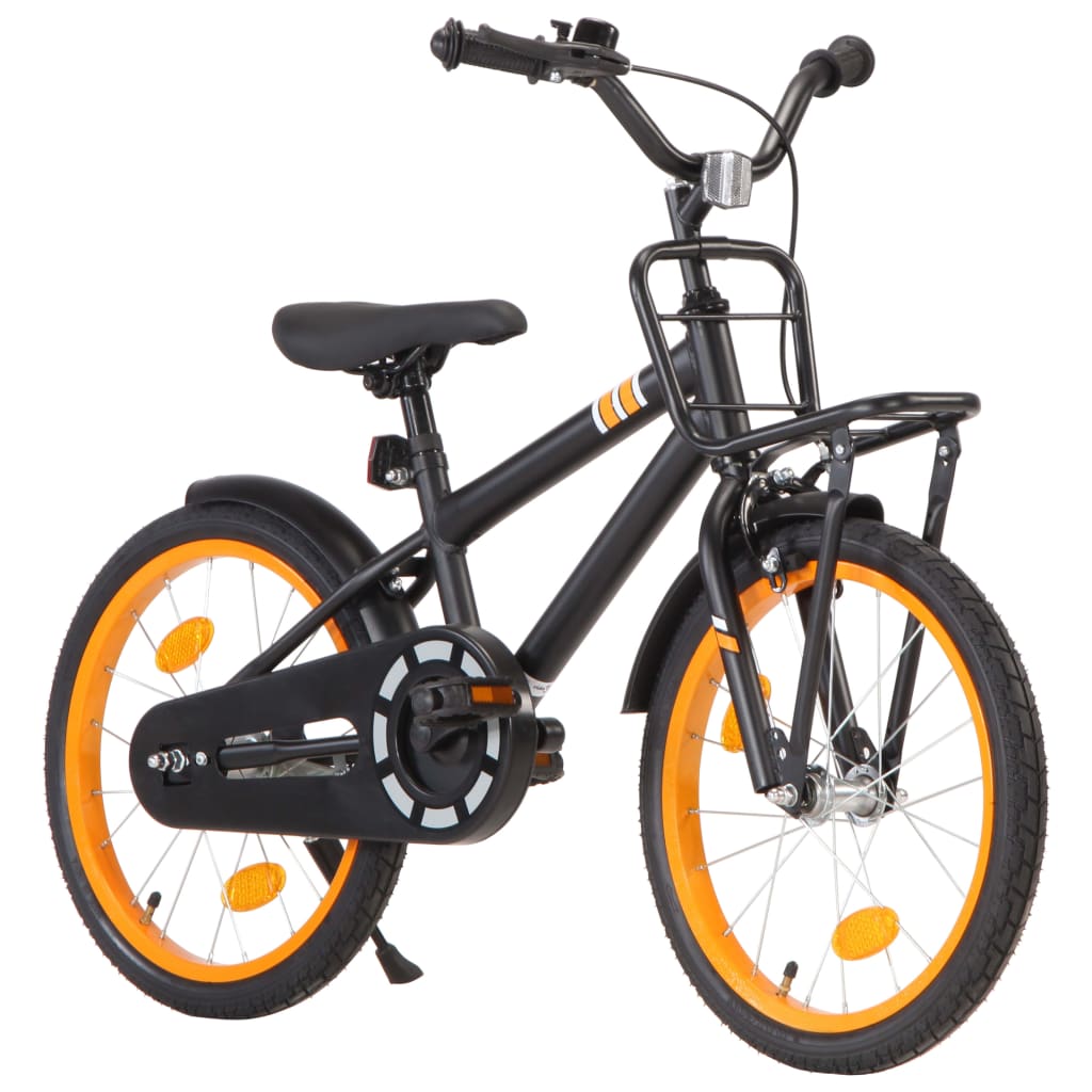 vidaXL fekete és narancssárga gyerekkerékpár elülső hordozóval 18"