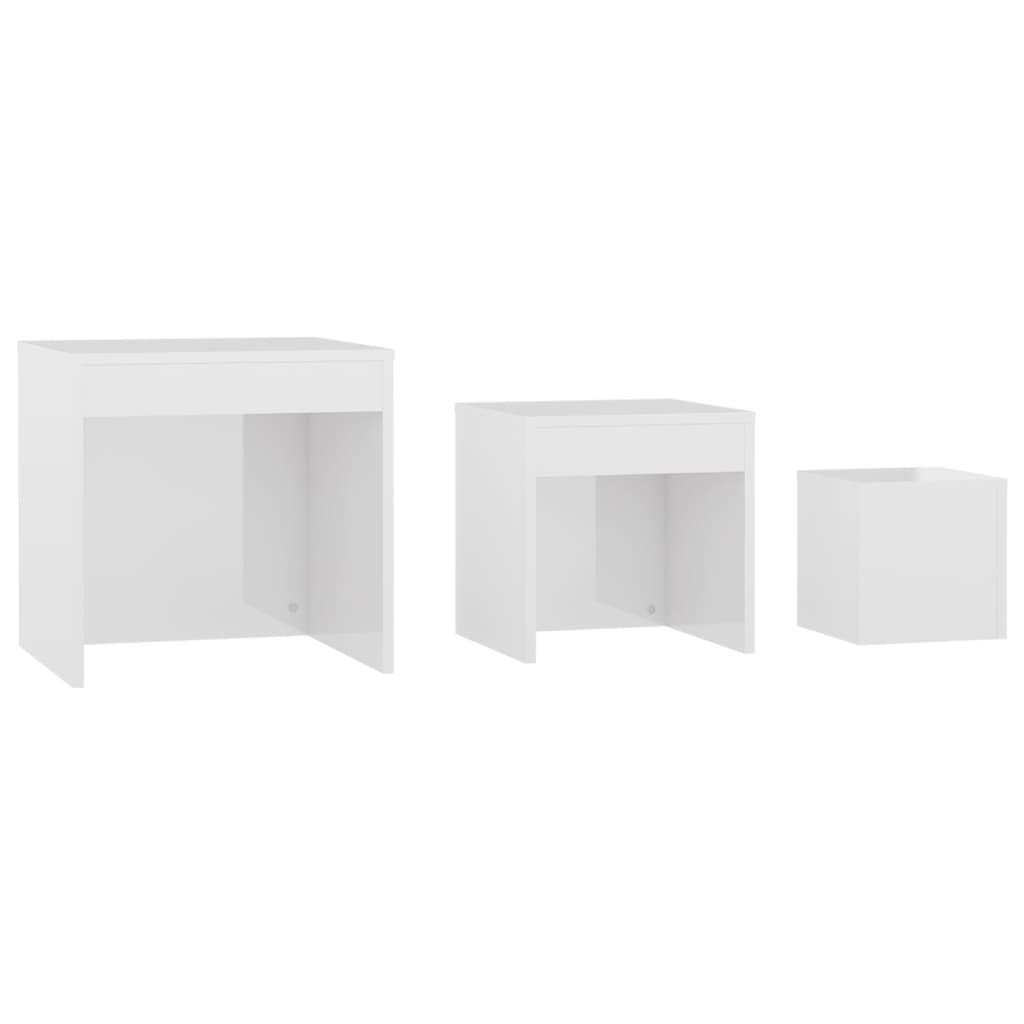 vidaXL 3 db magasfényű fehér forgácslap rakásolható asztal