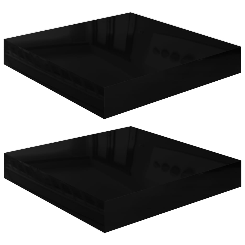vidaXL 2 db magasfényű fekete MDF lebegő fali polc 23 x 23,5 x 3,8 cm