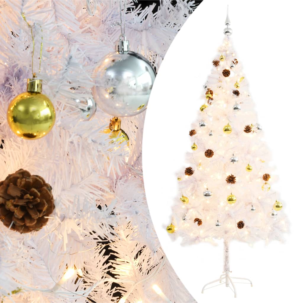 vidaXL fehér megvilágított műkarácsonyfa gömbökkel 180 cm