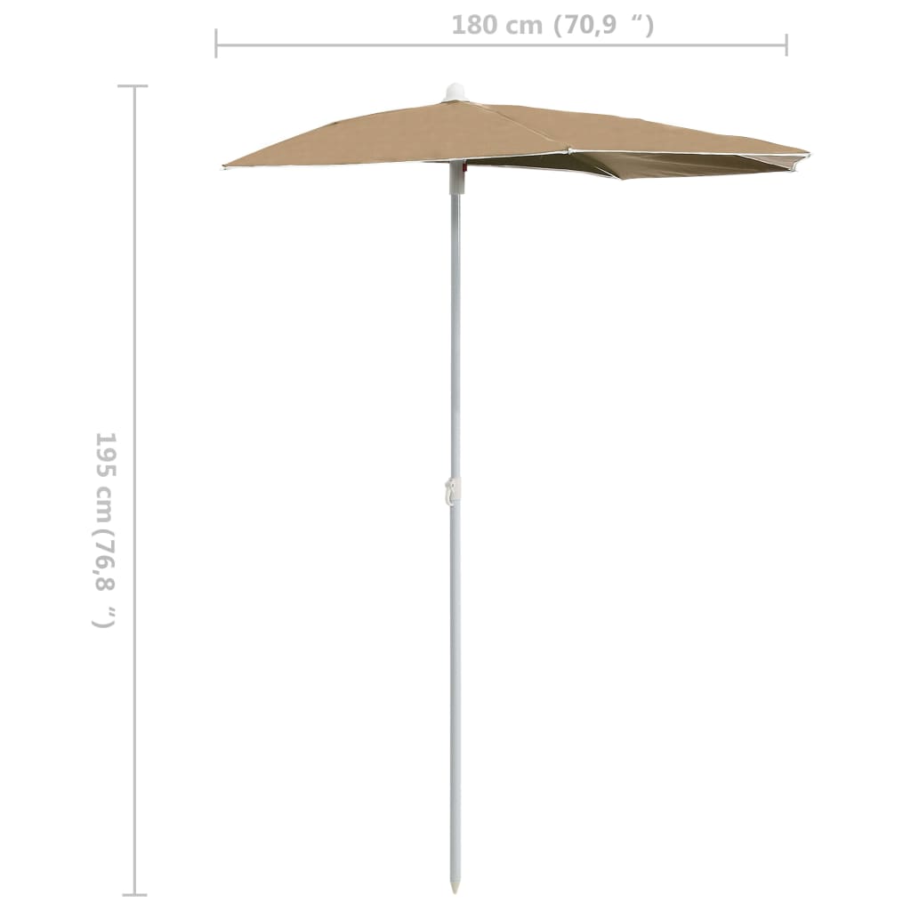 vidaXL tópszínű félköríves napernyő rúddal 180 x 90 cm