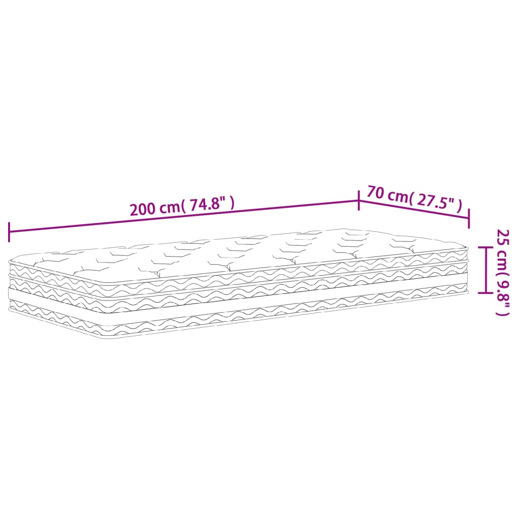 vidaXL közepes zsebrugós matrac 70 x 200 cm