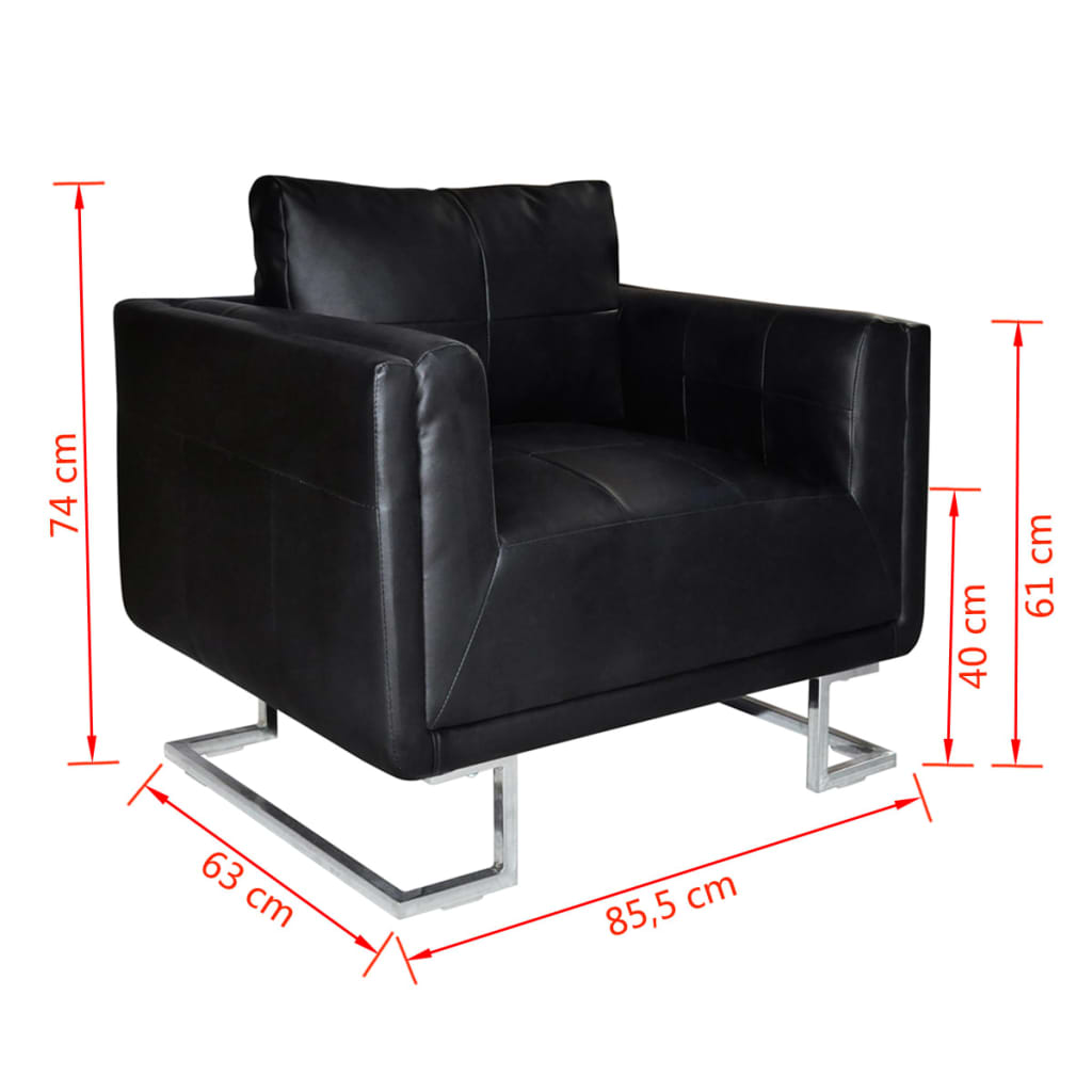 vidaXL fekete kocka alakú krómlábas műbőr fotel
