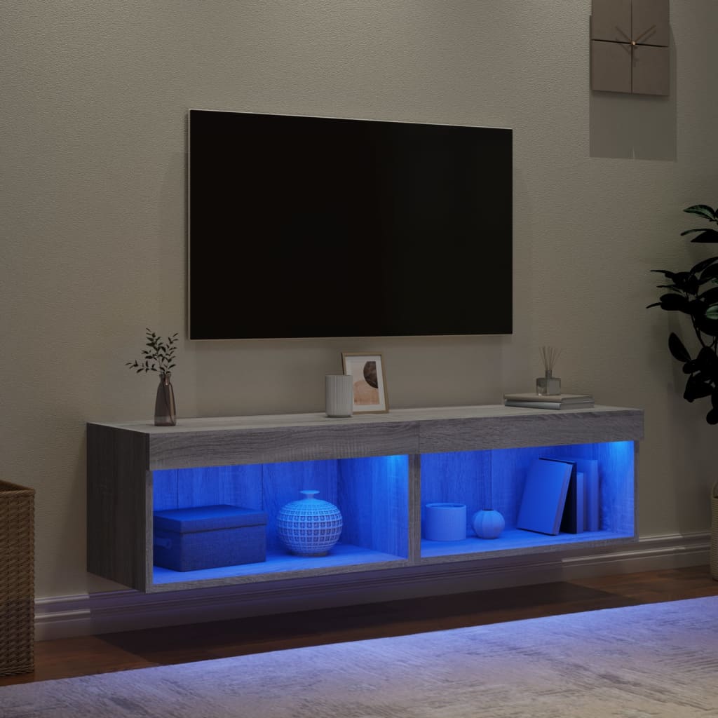 vidaXL 2 db szürke sonoma színű TV-szekrény LED-ekkel 60x30x30 cm