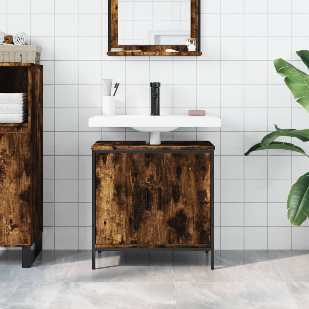 vidaXL füstölt tölgy szerelt fa fürdőszobai mosdószekrény 60x30x60 cm