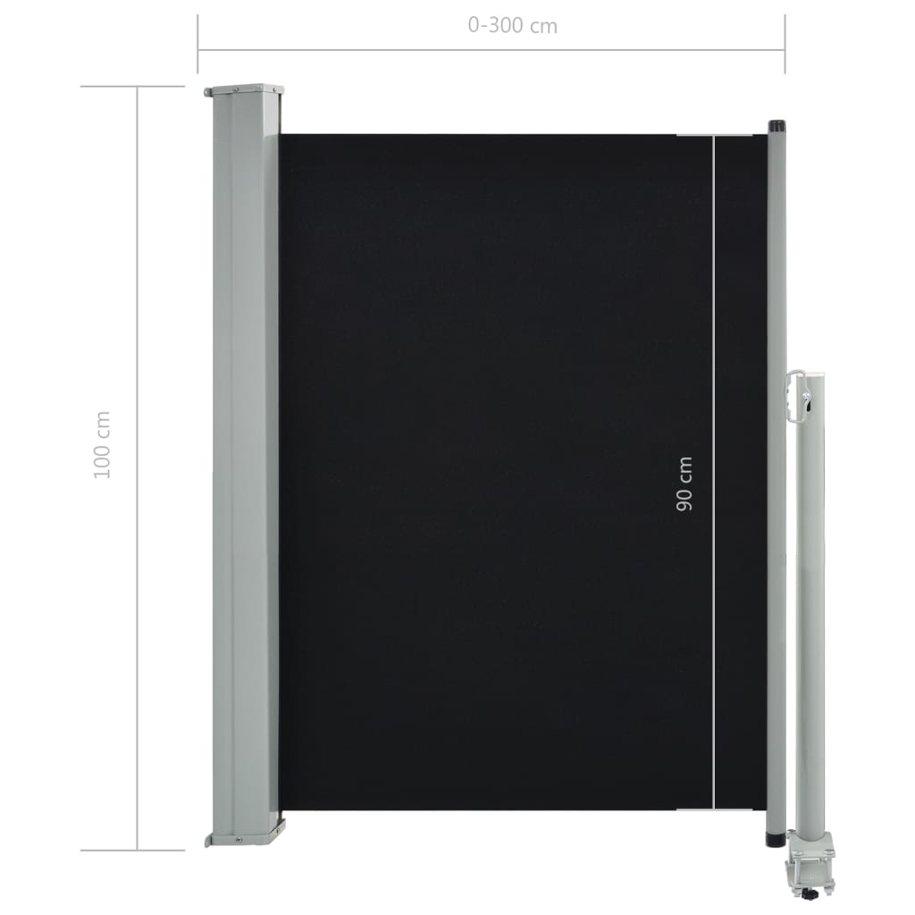 vidaXL fekete behúzható oldalsó terasz napellenző 100 x 300 cm