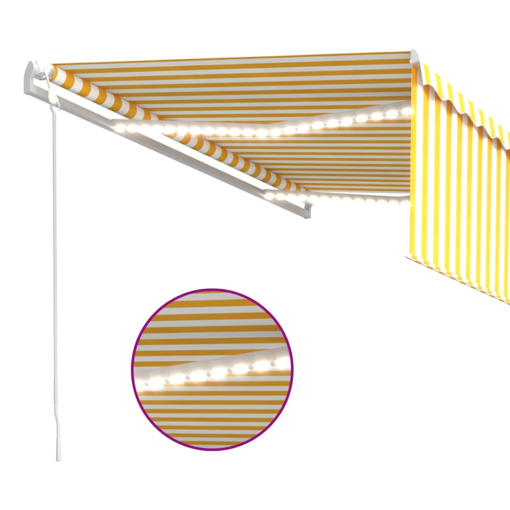 vidaXL sárga-fehér redőnyös, LED-es, szélérzékelős napellenző 4x3 m