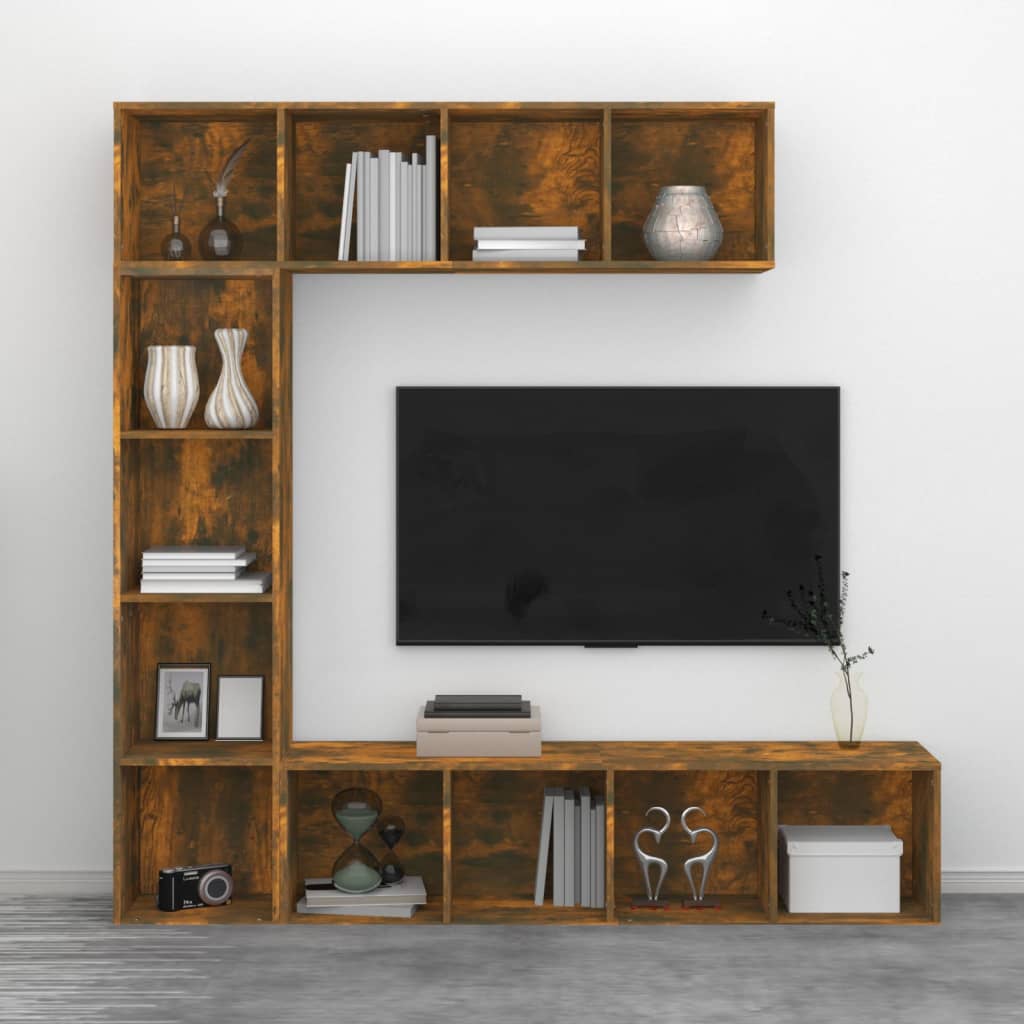 vidaXL 3 részes tölgyszínű szerelt fa könyv/TV-szekrény 180x30x180 cm