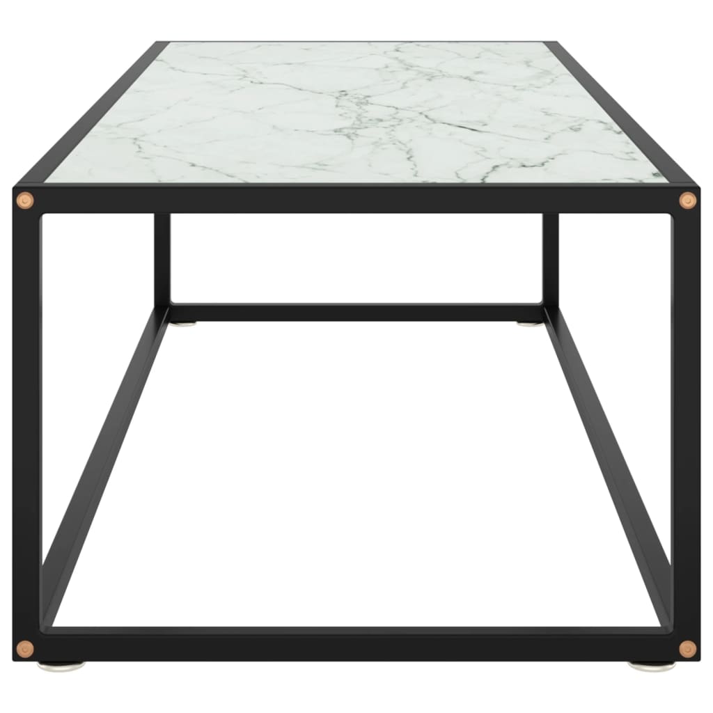 vidaXL fekete dohányzóasztal fehér márvány mintás üveggel 120x50x35 cm