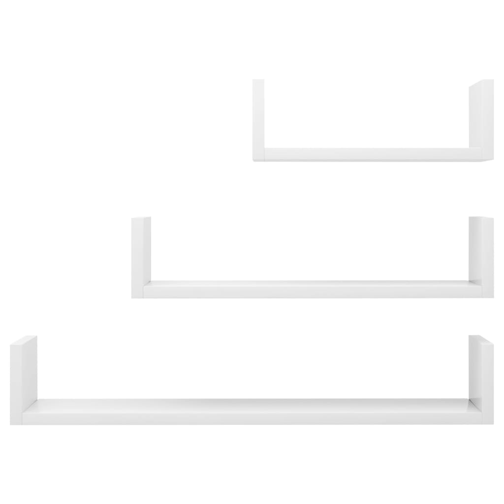 vidaXL 3 db magasfényű fehér szerelt fa fali bemutatópolc