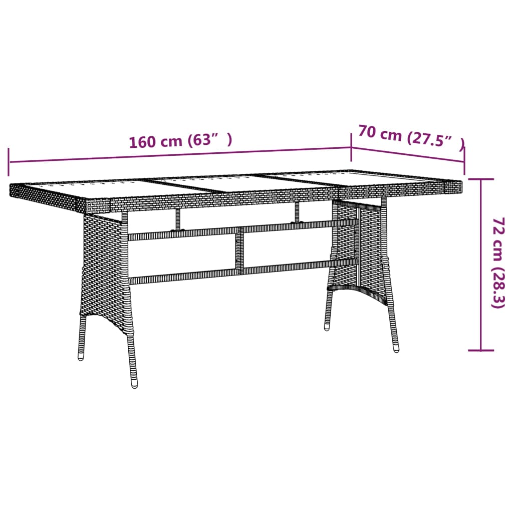 vidaXL szürke polyrattan és tömör akácfa kerti asztal 160 x 70 x 72 cm