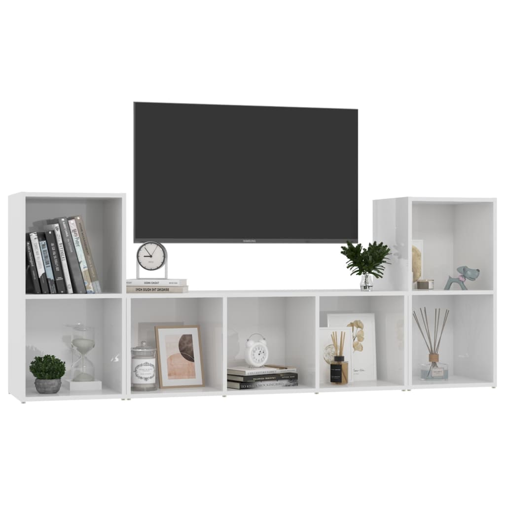 vidaXL 3 részes magasfényű fehér forgácslap TV-szekrény szett