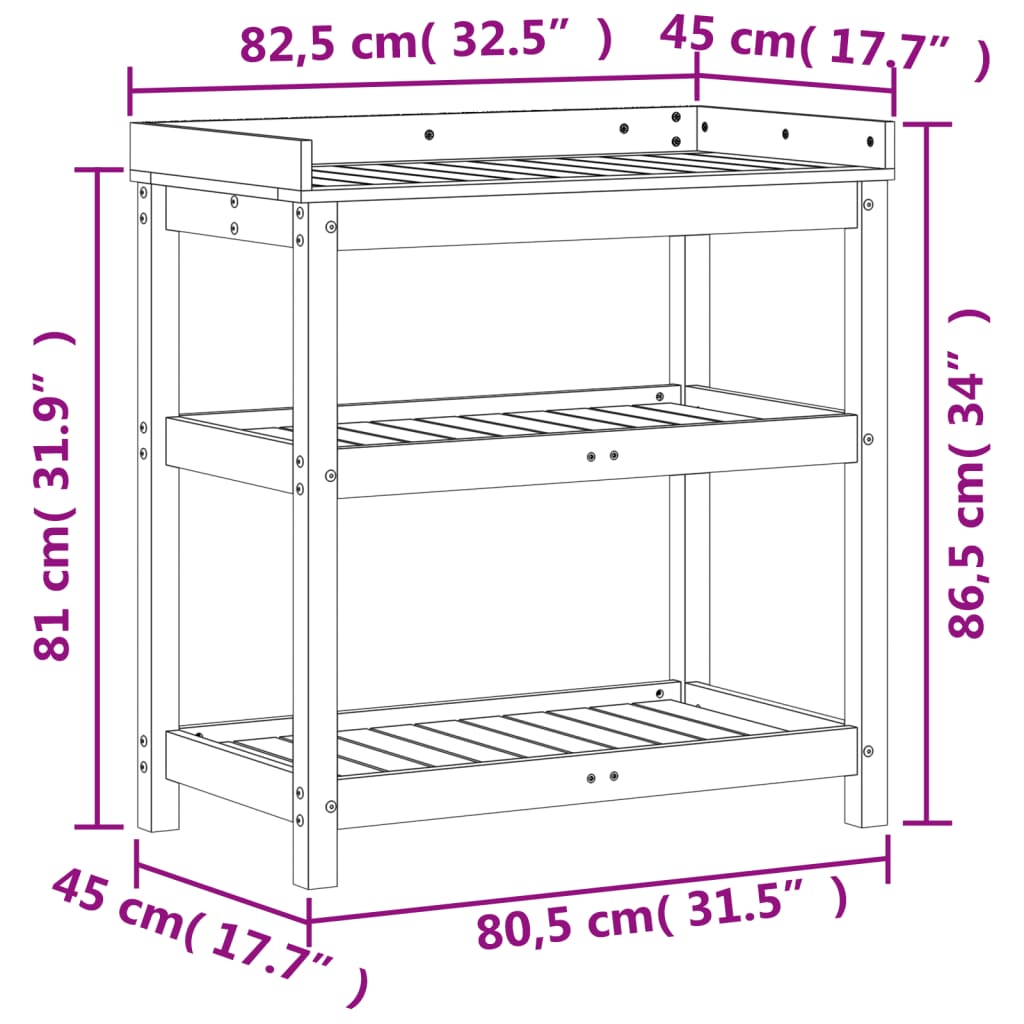 vidaXL tömör duglászfenyő ültetőasztal polccal 82,5 x 45 x 86,5 cm