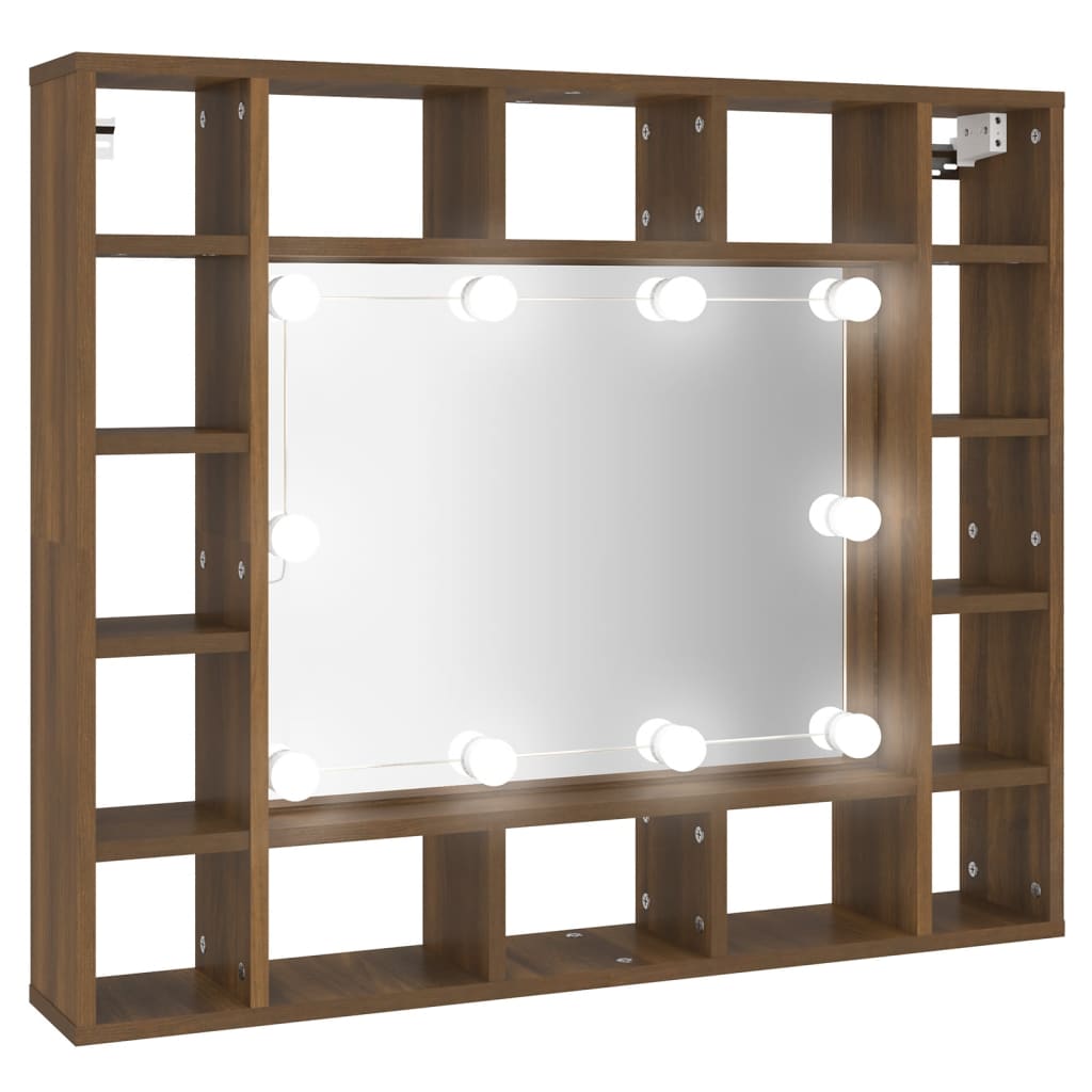 vidaXL barna tölgy színű tükrös szekrény LED-ekkel 91 x 15 x 76,5 cm