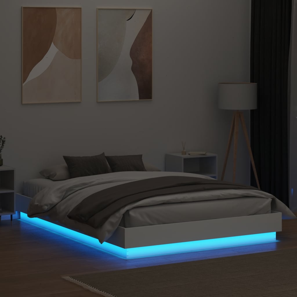 vidaXL fehér ágykeret LED-világítással 120 x 200 cm