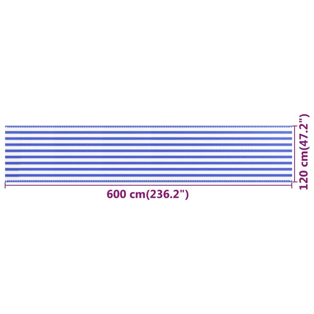 vidaXL kék-fehér HDPE erkélytakaró 120 x 600 cm