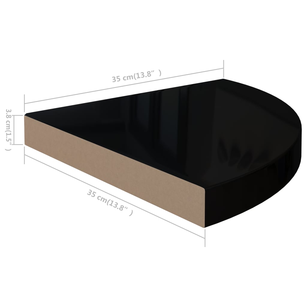 vidaXL 2 db magasfényű fekete MDF lebegő sarokpolc 35 x 35 x 3,8 cm