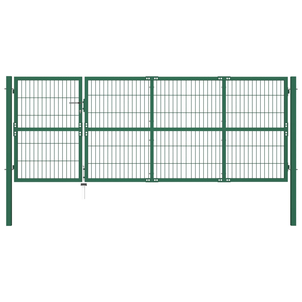 vidaXL zöld acél kerti kerítéskapu póznákkal 350 x 120 cm