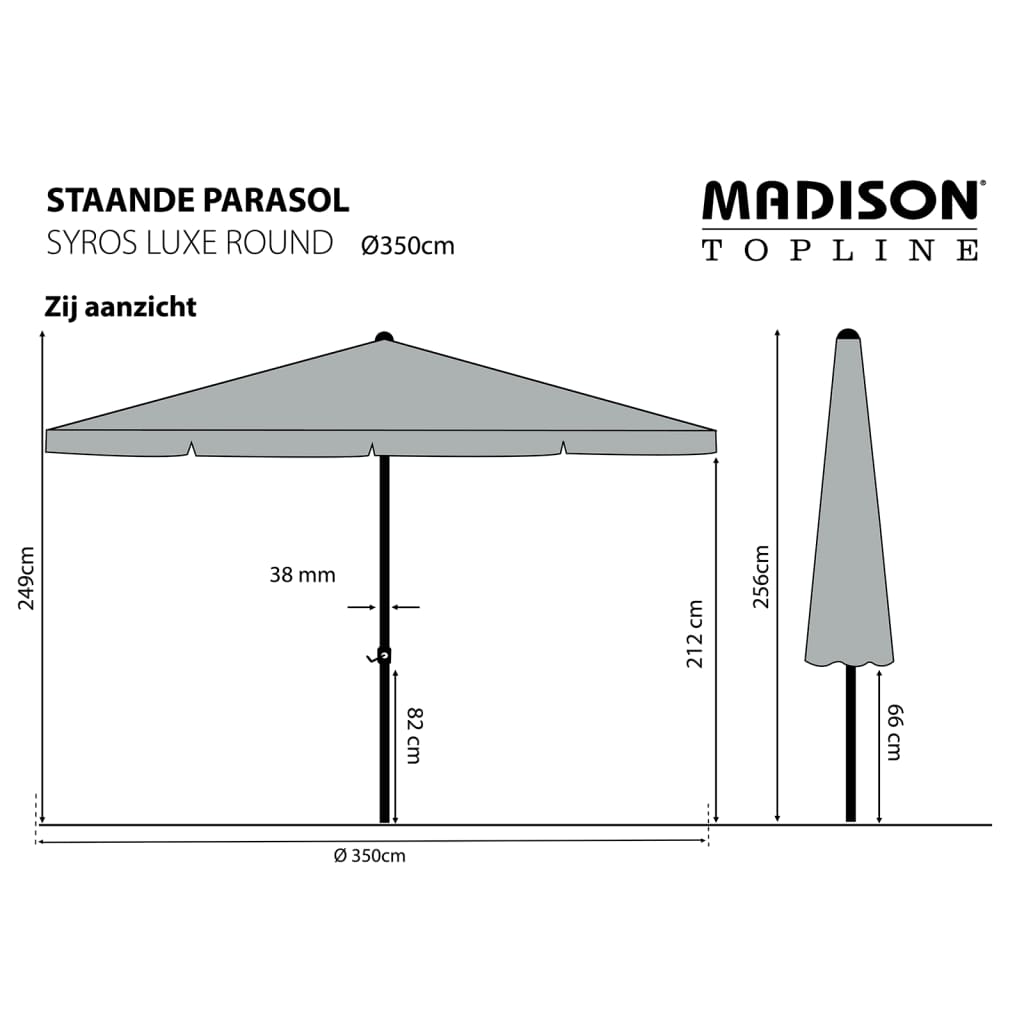 Madison Syros Luxe szürke kerek napernyő 350 cm